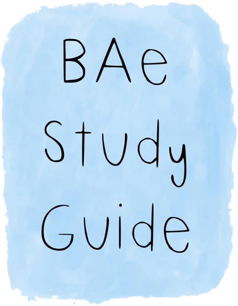 The BAe Study Guide cover, hand-lettered on a blue watercolor wash